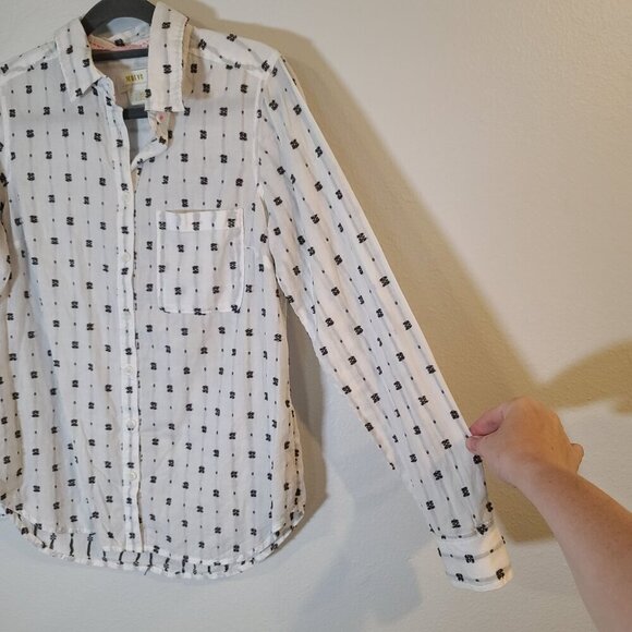 Maeve Anthropologie Clip Dot Relaxed Button‎ Down White Black Size Small - Picture 5 of 12